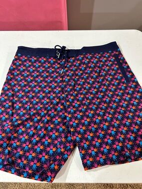 Navy Swim Board Shorts with Pink & Blue Geometric Print Jerry Garcia